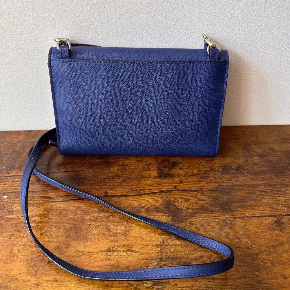 KATE SPADE Laurel Way Winni Crossbody Bag Navy Blue leather Purse Wallet Clutch